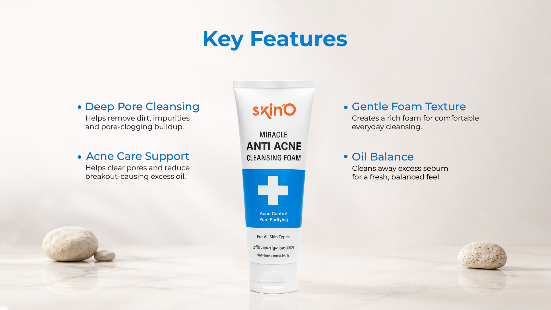 skin'O Miracle Anti Acne Cleansing Foam 100 ml key features