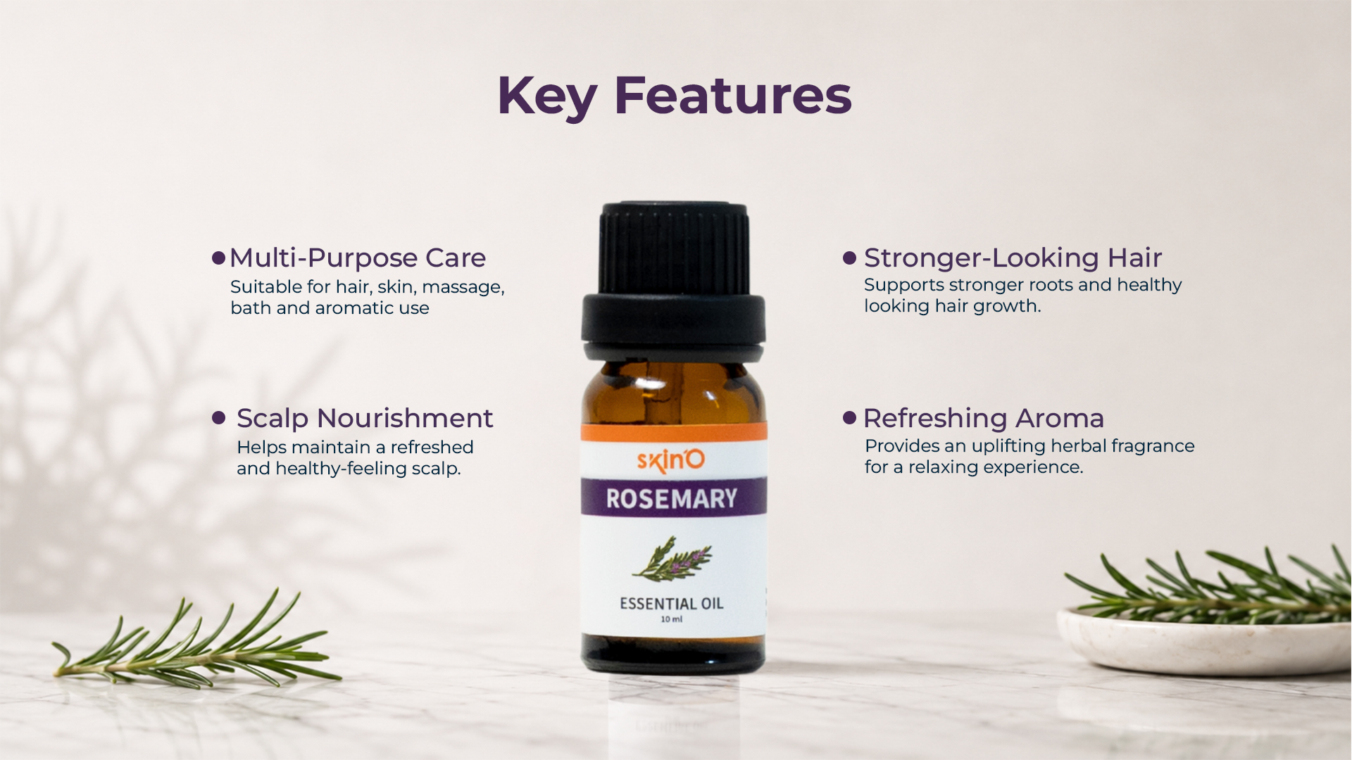 skin'O Rosemary Essential Oil 10 ml key features