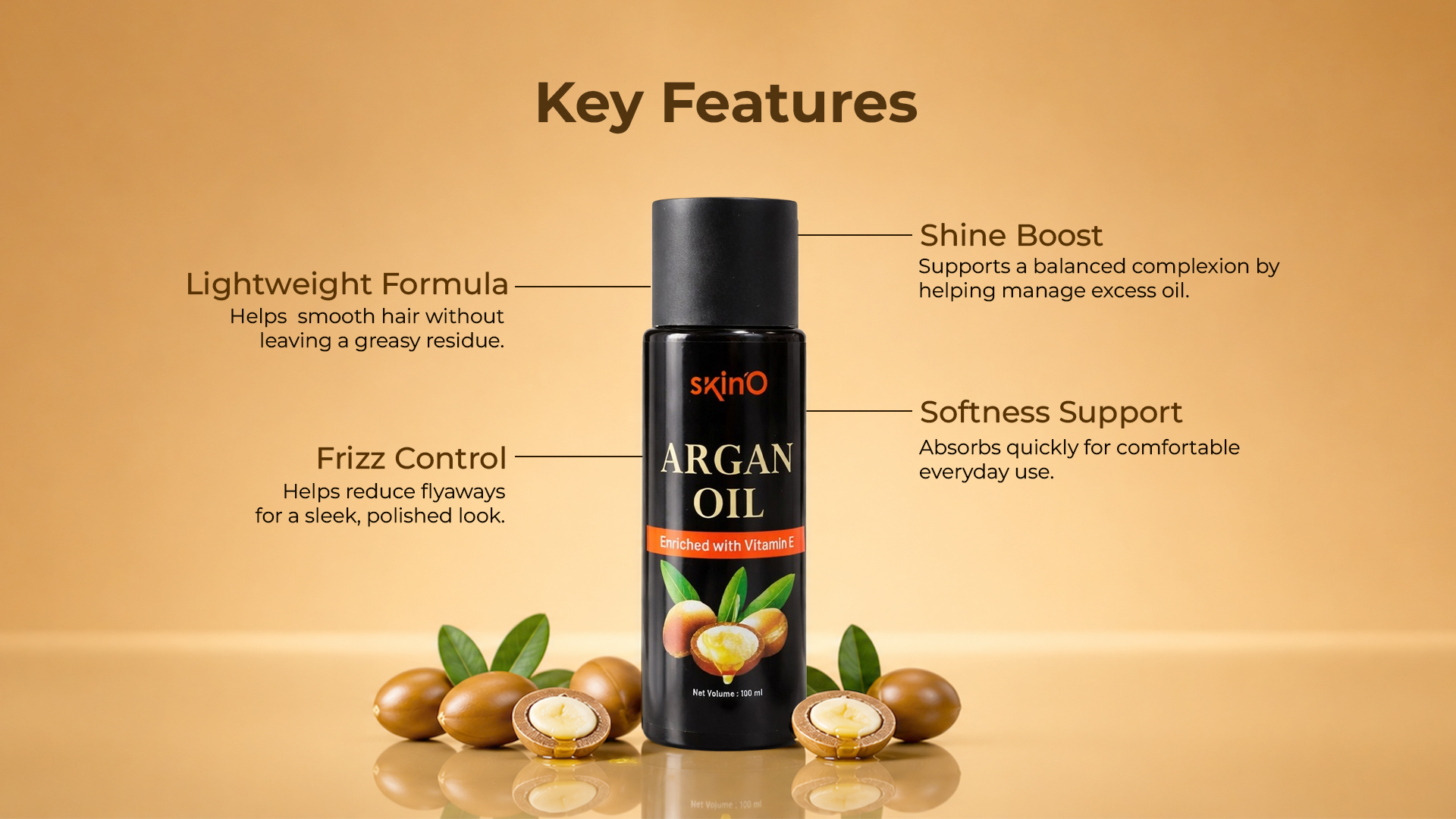 skin'O Argan Oil Enriched with Vitamin E 100ml key features