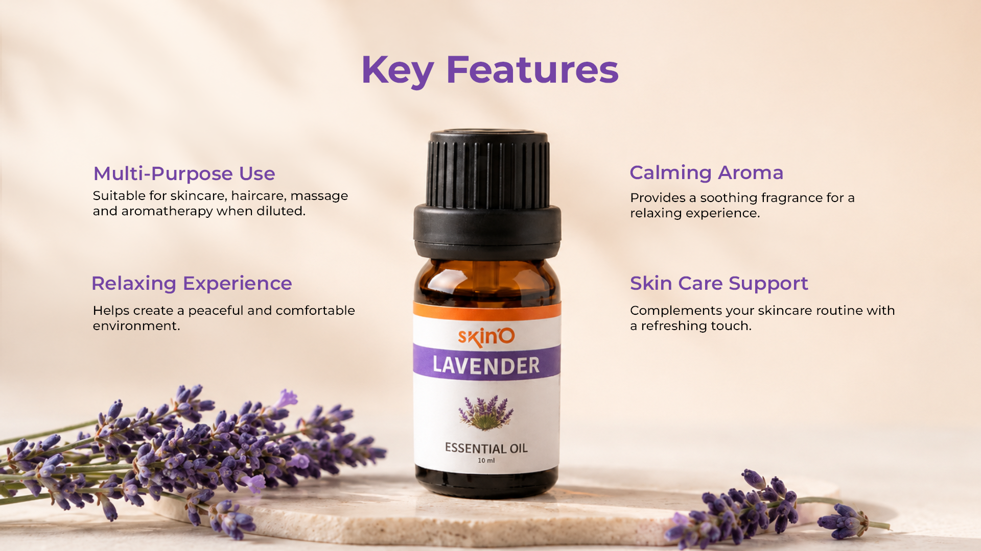 skin’O Lavender Essential Oil 10 ml key features