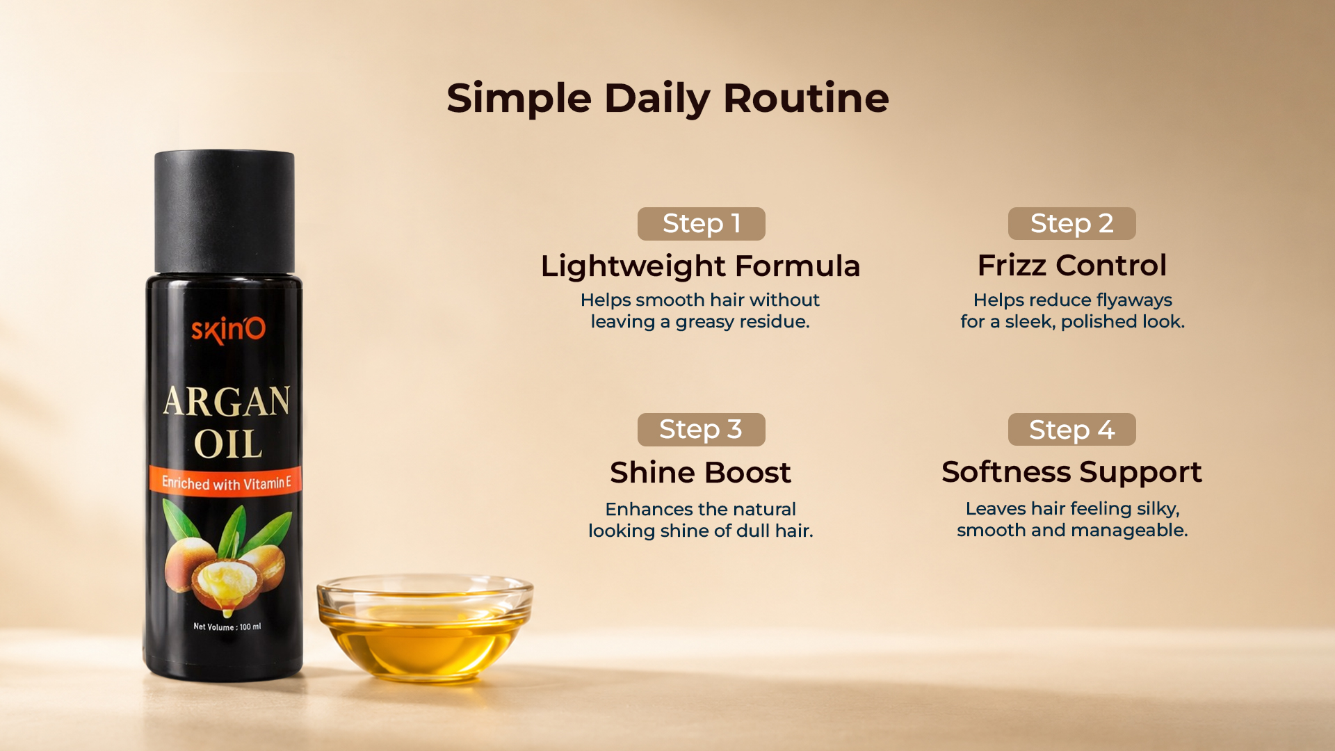 skin'O Argan Oil Enriched with Vitamin E 100ml daily routine