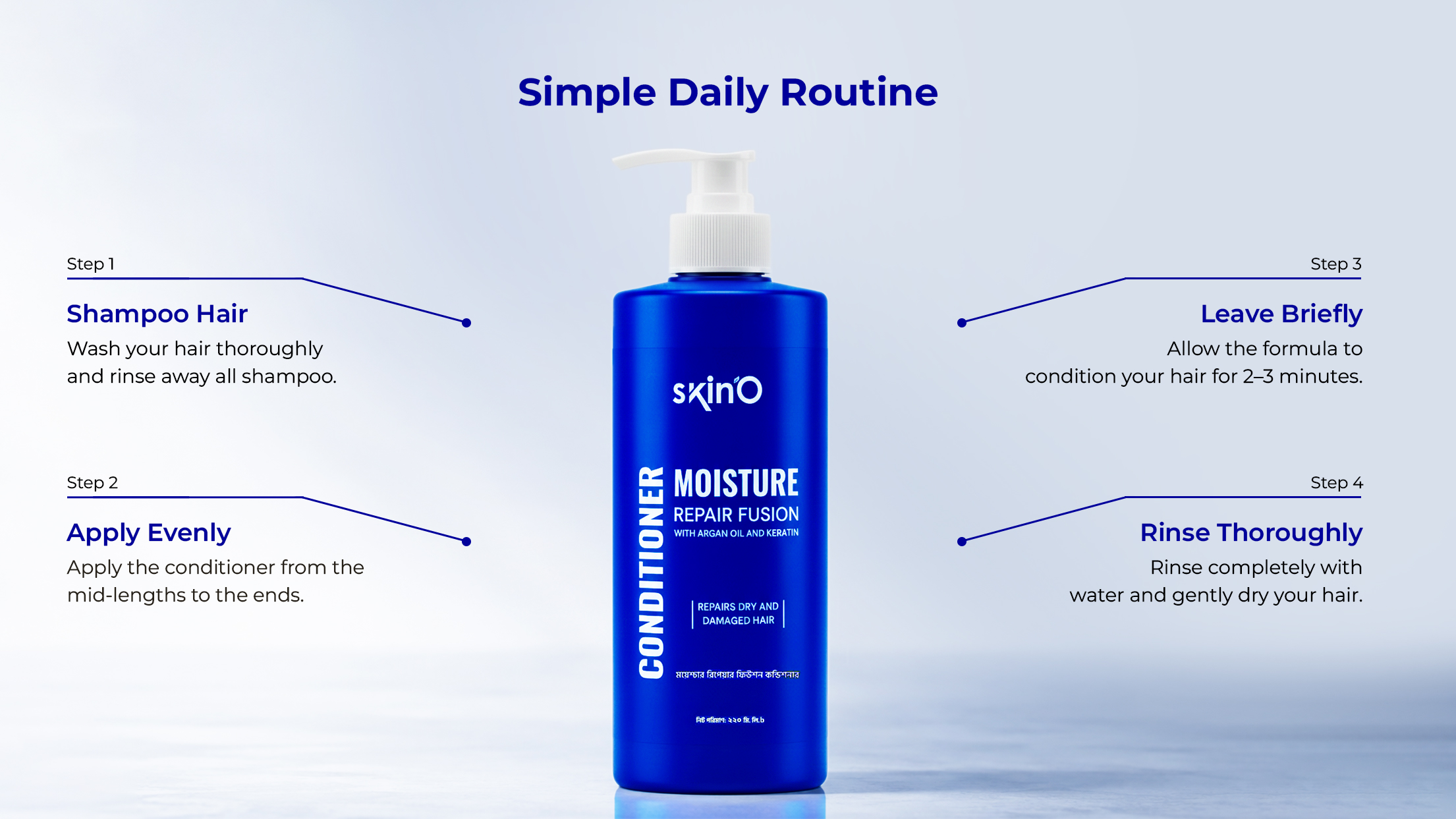 skin`O Moisture Repair Fusion With Argan Oil And Keratin Conditioner 220 ml daily routine
