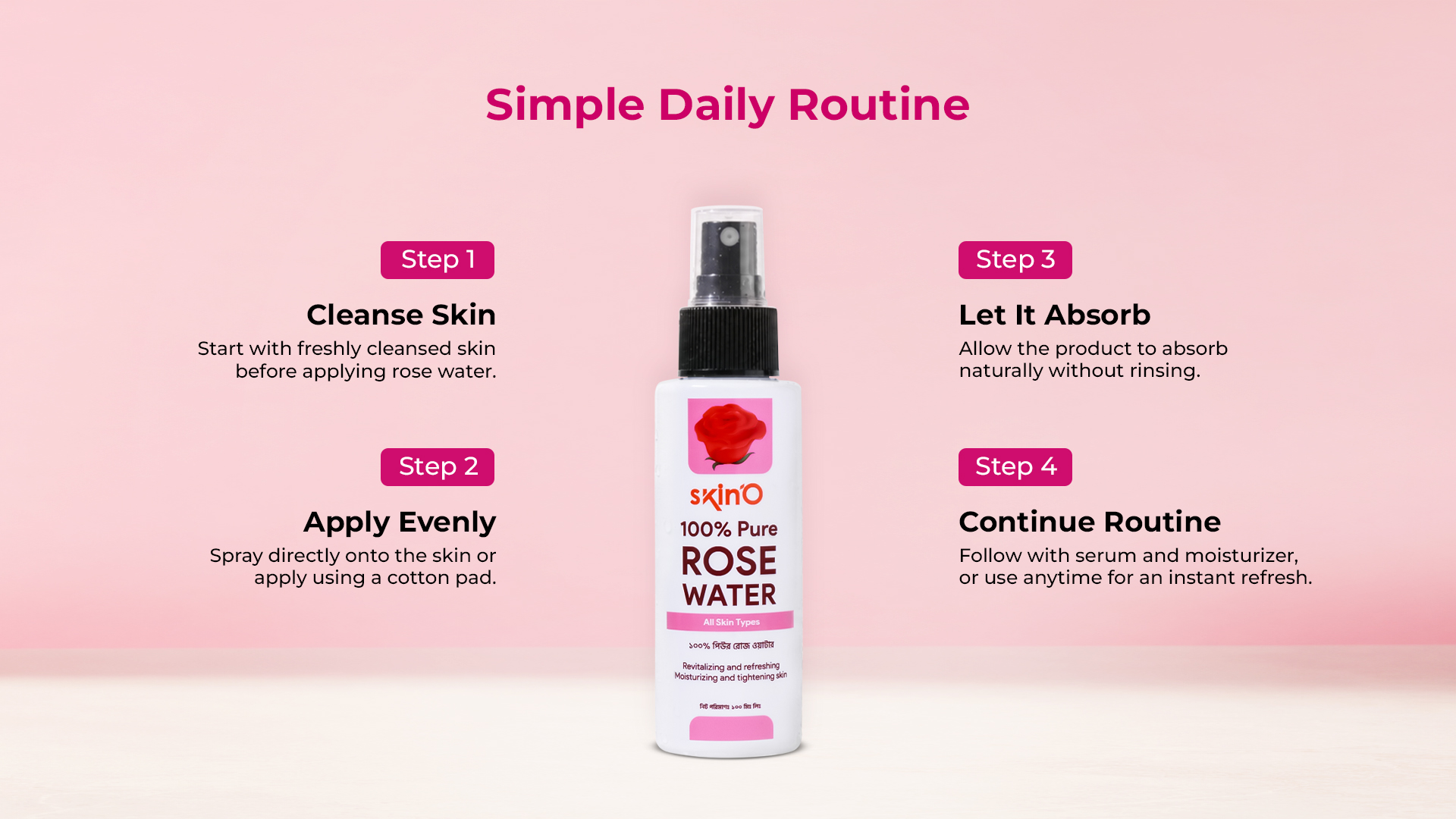 skin`O 100% Pure Rose Water 100ml daily routine