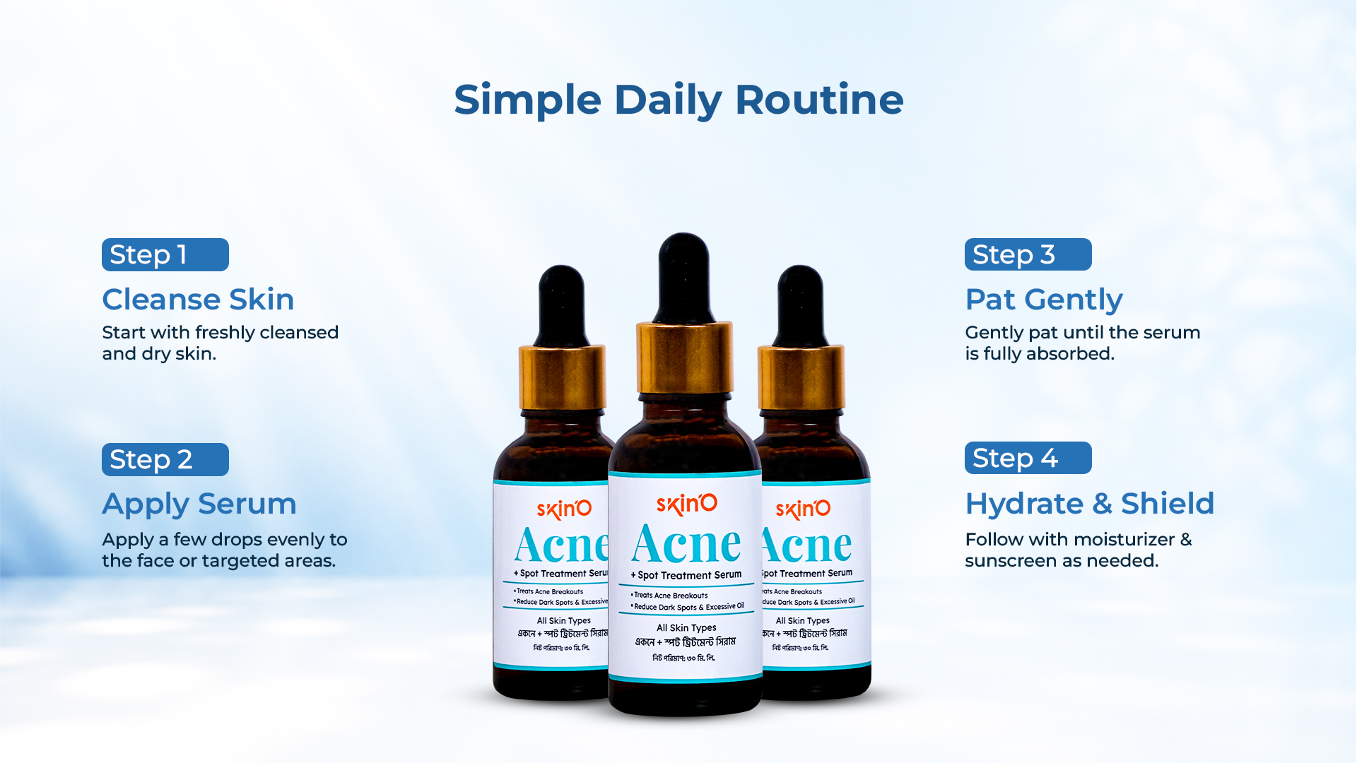 skin'O Acne + Spot Treatment Serum 30ml daily routine