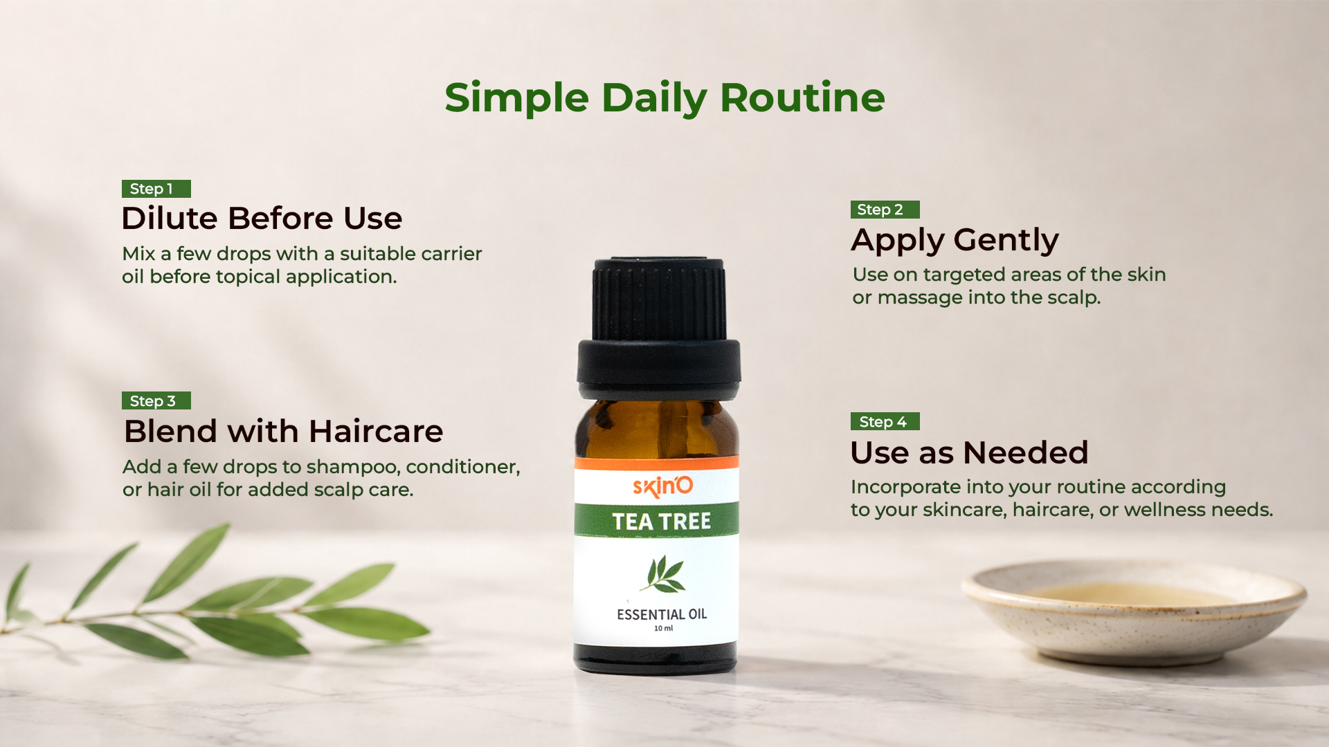 skin'O Tea Tree Essential Oil 10 ml daily routine